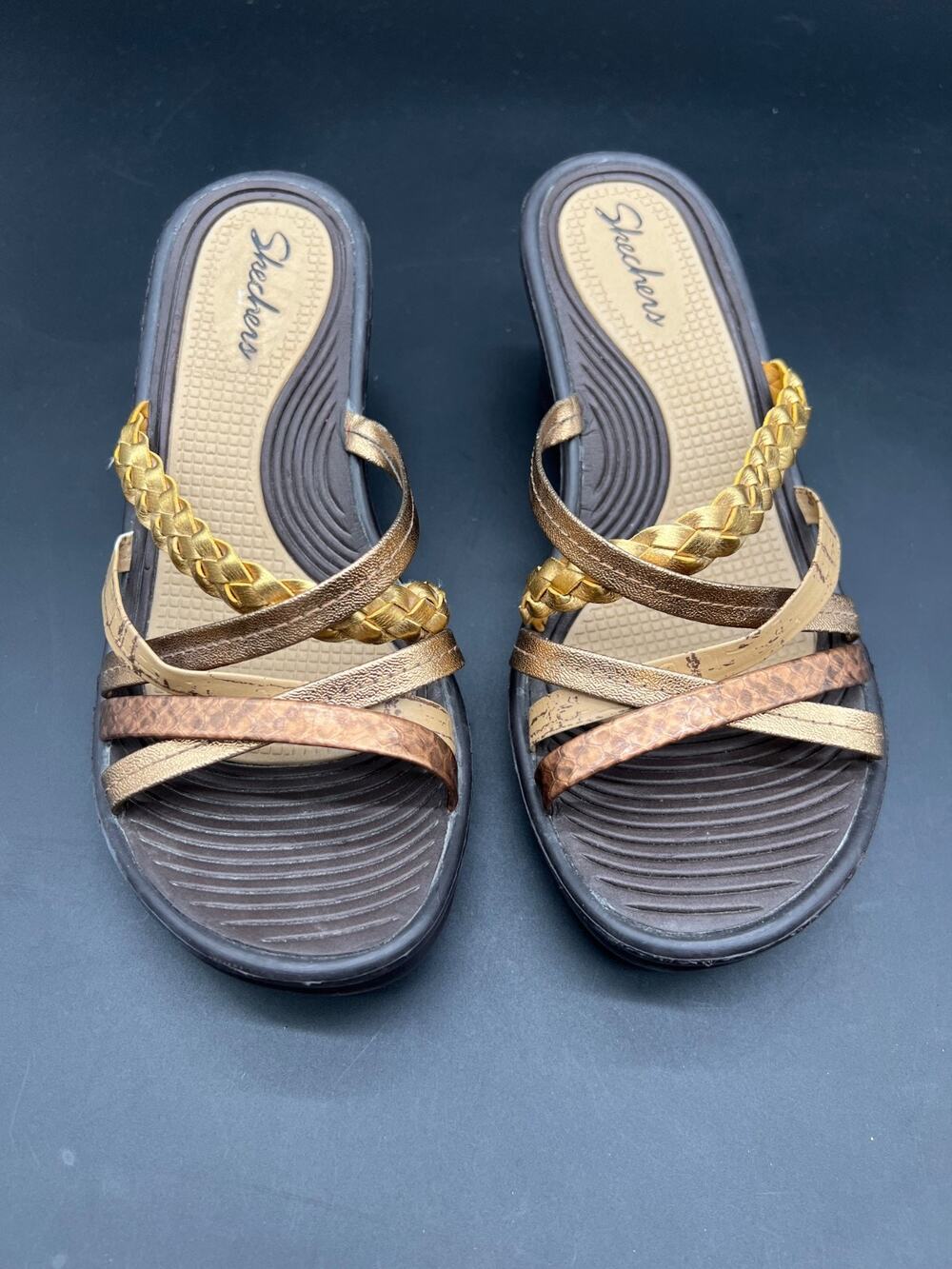 Skechers Cali Ramblers Spark fly bronze strapping wedge sandal Size 6